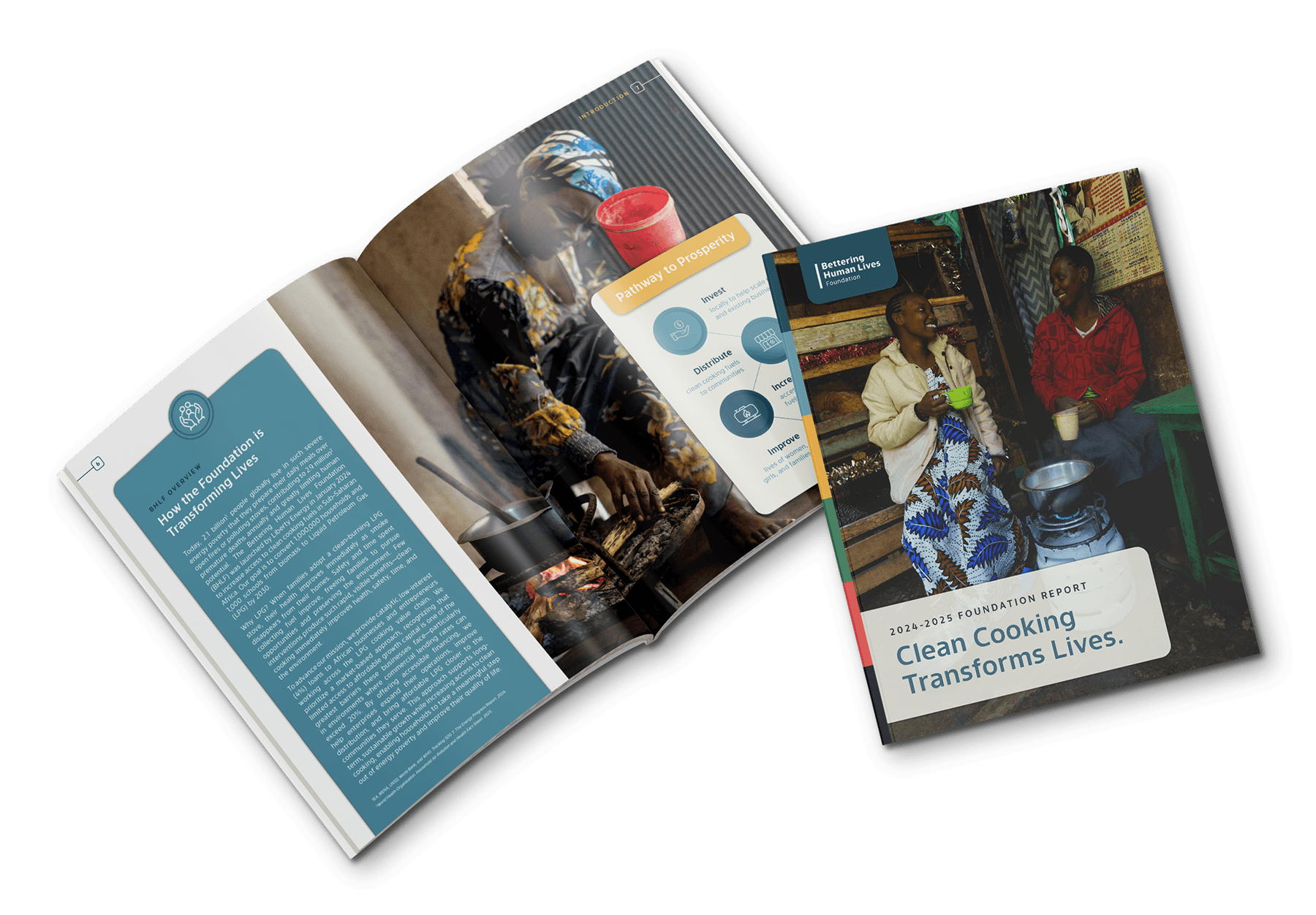 A mockup of the Bettering Human Lives Foundation 2024-2025 report